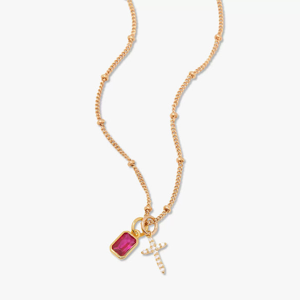 Wholesale Retro Cross Birthstone Necklace For Women Copper Mixed Gemstone Setting Electroplated