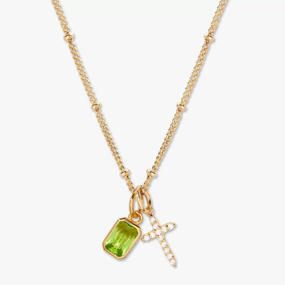 Wholesale Retro Cross Birthstone Necklace For Women Copper Mixed Gemstone Setting Electroplated