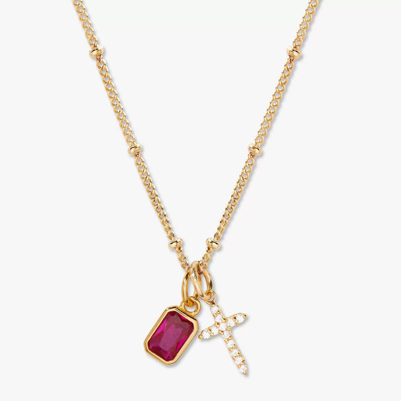 Wholesale Retro Cross Birthstone Necklace For Women Copper Mixed Gemstone Setting Electroplated