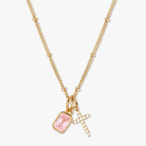 Wholesale Retro Cross Birthstone Necklace For Women Copper Mixed Gemstone Setting Electroplated