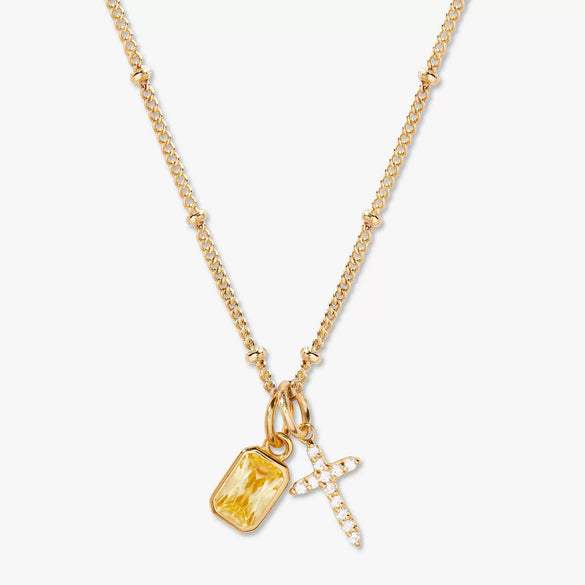Wholesale Retro Cross Birthstone Necklace For Women Copper Mixed Gemstone Setting Electroplated