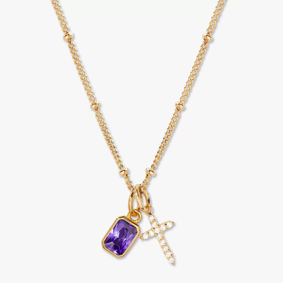 Wholesale Retro Cross Birthstone Necklace For Women Copper Mixed Gemstone Setting Electroplated