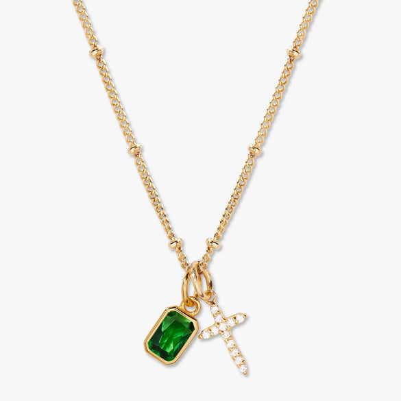 Wholesale Retro Cross Birthstone Necklace For Women Copper Mixed Gemstone Setting Electroplated