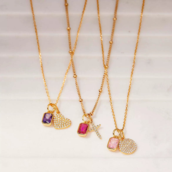 Wholesale Retro Cross Birthstone Necklace For Women Copper Mixed Gemstone Setting Electroplated