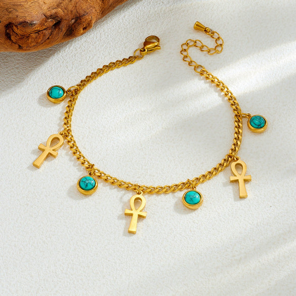 Wholesale Retro Cross Crown Roman Numerals Goldplated Stainless Steel Jewelry Set For Women