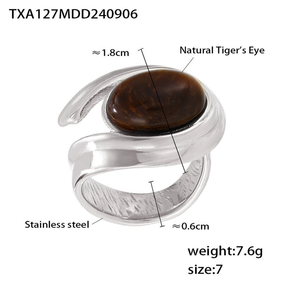 Wholesale Retro Cshaped Tiger Eye Stone 316L Stainless Steel Pvd Electroplated Earrings