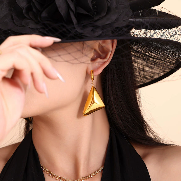 Wholesale Retro Design Women's Stainless Steel Triangle 3D Pendant Earrings With Electroplating