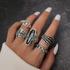 Wholesale Retro Distressed Alloy Geometric Skull Palm Belt Leaf Ring With Electroplating