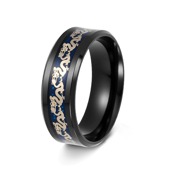 Wholesale Retro Dragon Zodiac Animal Style Titanium Steel Ring With Electroplating