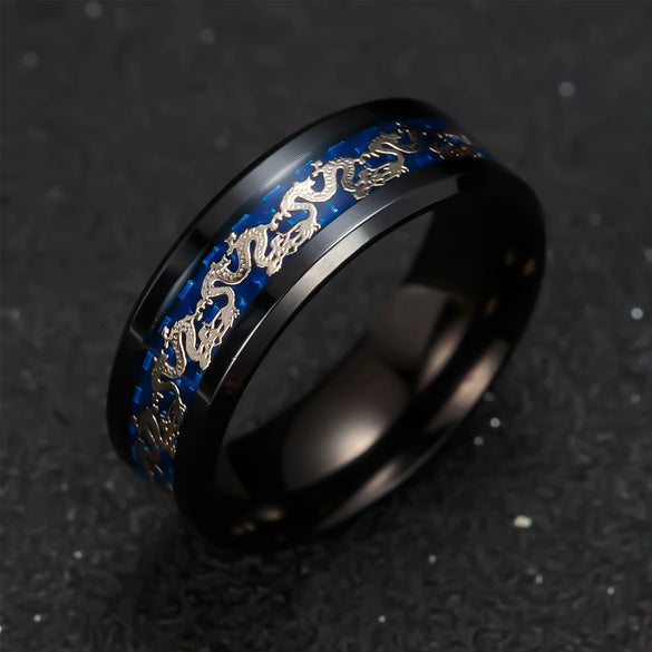 Wholesale Retro Dragon Zodiac Animal Style Titanium Steel Ring With Electroplating