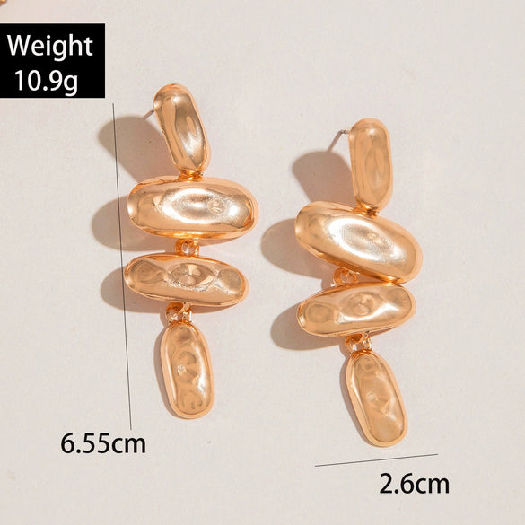 Wholesale Retro Drop Shaped Pleated Geometric Oval Triangle Earrings For Women Made Of Iron With Electroplating