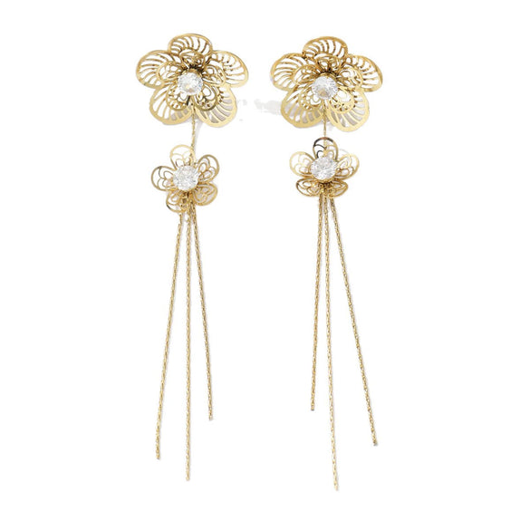 Wholesale Retro Elegant Flower Tassel Stainless Steel Gold Plated Earrings With Hollow Design Inlaid Zircon For Women Featuring Animal And Zodiac Patterns