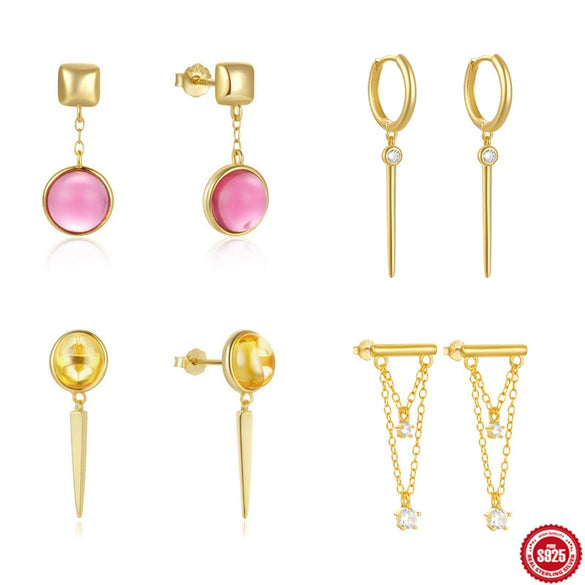Wholesale Retro Elegant Geometric Round Love Tassel S925 Sterling Silver Earrings With Electroplating