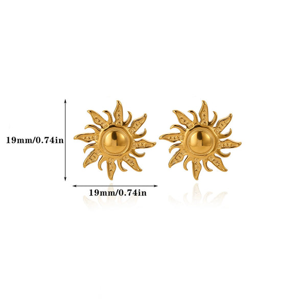 Wholesale Retro Elegant Highend Women's Gold Plated Stainless Steel Heart Sun Flower Geometric Round Earrings