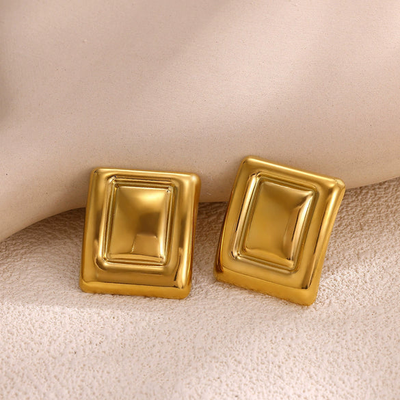 Wholesale Retro Elegant Highend Women's Gold Plated Stainless Steel Heart Sun Flower Geometric Round Earrings
