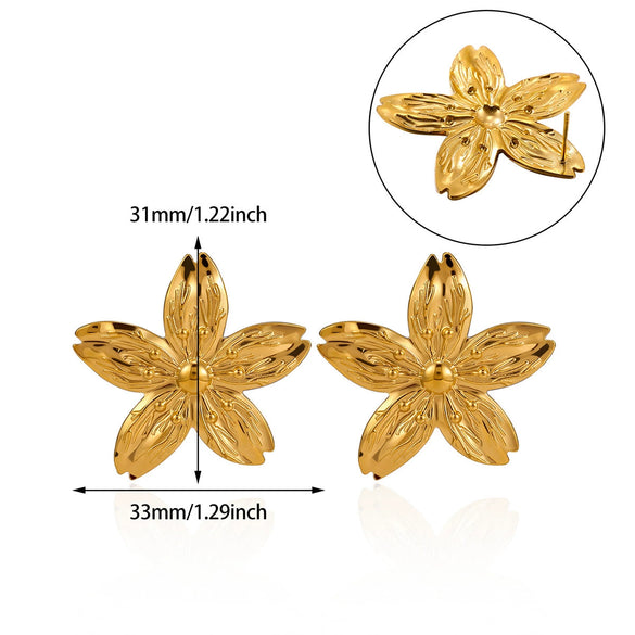 Wholesale Retro Elegant Highend Women's Gold Plated Stainless Steel Heart Sun Flower Geometric Round Earrings