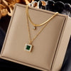 Wholesale Retro Elegant Square Pendant Double Layer Chain Necklace For Women Titanium Steel Geometric Pattern Electroplated