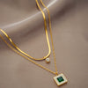 Wholesale Retro Elegant Square Pendant Double Layer Chain Necklace For Women Titanium Steel Geometric Pattern Electroplated