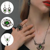 Wholesale Retro Emerald Suit Accessories 3 Piece Set With Spider Pattern Alloy Material Electroplated Necklace Earrings Ring For Women
