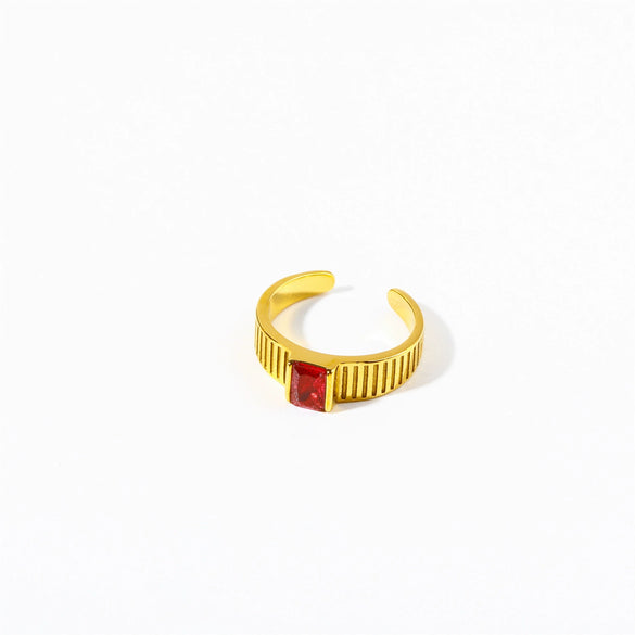 Wholesale Retro Emerald Zircon Cz Geometric Stainless Steel Electroplated Ring For Women