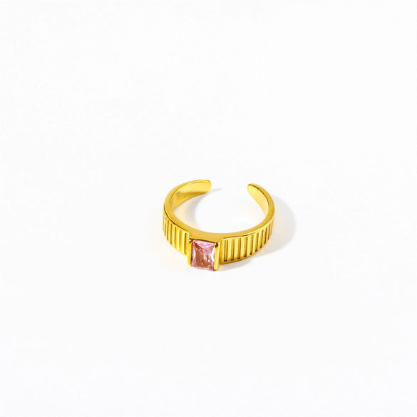 Wholesale Retro Emerald Zircon Cz Geometric Stainless Steel Electroplated Ring For Women