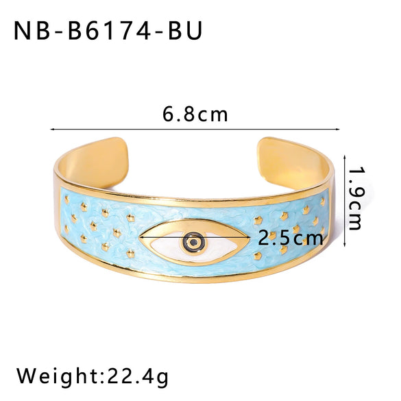 Wholesale Retro Enamel Stainless Steel Bracelet With Devil's Eye Flower Geometric Design And 18K Furnace Vacuum Plating