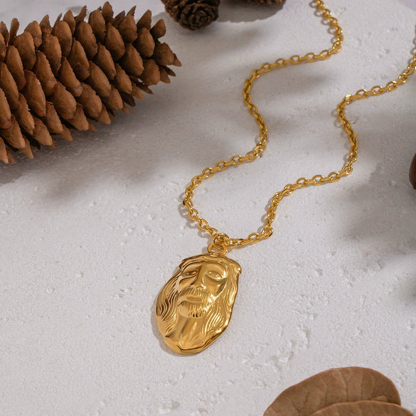 Wholesale Retro Exaggerated Abstract Face Pendant Necklace For Women Geometric Stainless Steel 18K Real Gold Plated