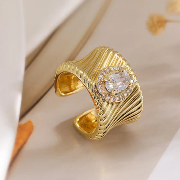 Wholesale Retro Exaggerated Simple Style Geometric Copper Plating Inlay 18K Gold Plated Zircon Open Rings