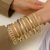 Wholesale Retro Exaggerated Wide Alloy Bracelet Set With Geometric Style And Electroplating Treatment