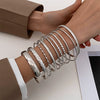 Wholesale Retro Exaggerated Wide Alloy Bracelet Set With Geometric Style And Electroplating Treatment