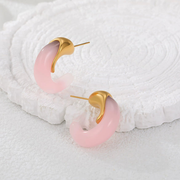 Wholesale Retro Exquisite Geometric Cshaped Electroplated Resin And Stainless Steel Earrings For Women