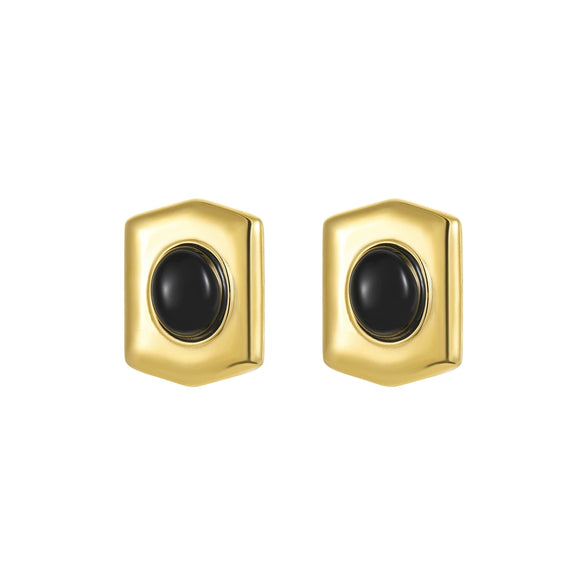 Wholesale Retro Fashion Geometric Hexagon Shield Stainless Steel 18K Plated Earrings For Women