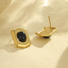 Wholesale Retro Fashion Geometric Hexagon Shield Stainless Steel 18K Plated Earrings For Women
