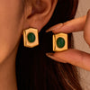 Wholesale Retro Fashion Geometric Hexagon Shield Stainless Steel 18K Plated Earrings For Women