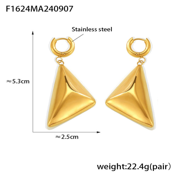 Wholesale Retro Fashion Geometric 316L Stainless Steel Electroplated Triangle Three Dimensional Pendant Earrings For Women