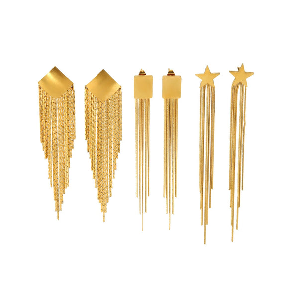 Wholesale Retro Fashion Geometric Tassel Earrings For Women Stainless Steel 18K Goldplated
