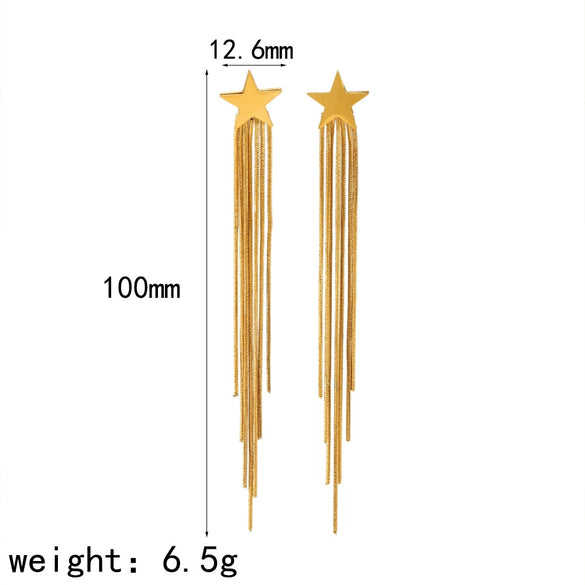 Wholesale Retro Fashion Geometric Tassel Earrings For Women Stainless Steel 18K Goldplated