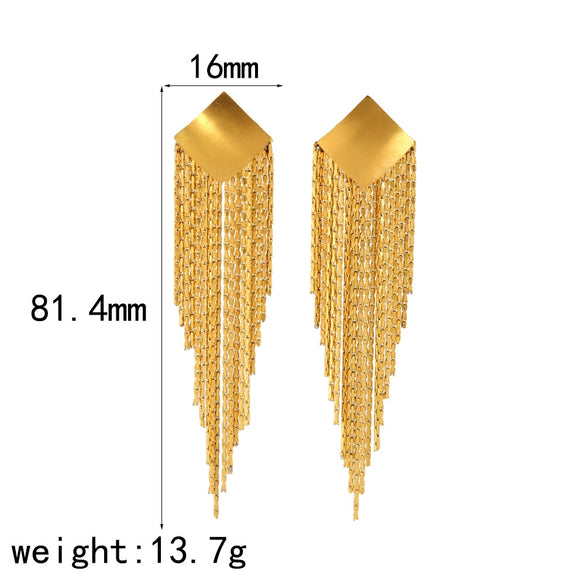 Wholesale Retro Fashion Geometric Tassel Earrings For Women Stainless Steel 18K Goldplated