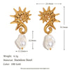 Wholesale Retro Fashion Seahorse Baroque Pearl Earrings Stainless Steel Electroplated 18K Gold