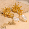 Wholesale Retro Fashion Seahorse Baroque Pearl Earrings Stainless Steel Electroplated 18K Gold