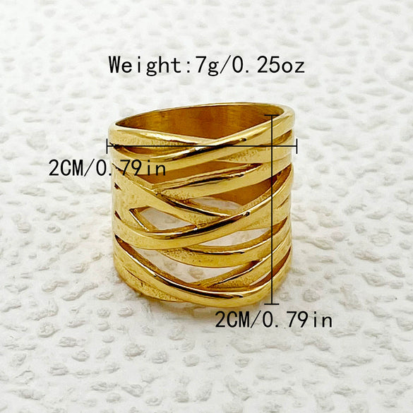 Wholesale Retro Fashion Stainless Steel Zircon Ring With Cross Winding Twist Design And Electroplating Treatment