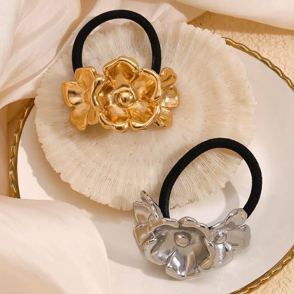 Wholesale Retro Fashionable Women's Hair Accessories Stainless Steel 18K Gold Plated Three Flower Hair Rope