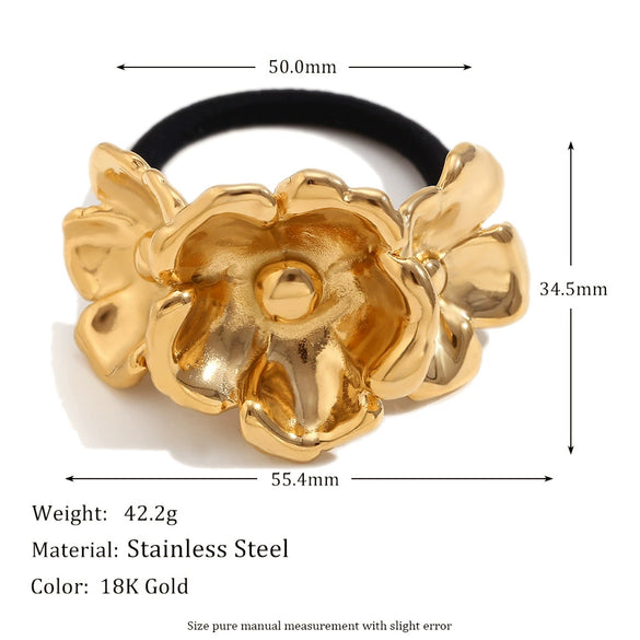 Wholesale Retro Fashionable Women's Hair Accessories Stainless Steel 18K Gold Plated Three Flower Hair Rope