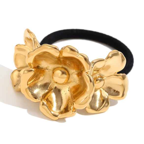 Wholesale Retro Fashionable Women's Hair Accessories Stainless Steel 18K Gold Plated Three Flower Hair Rope