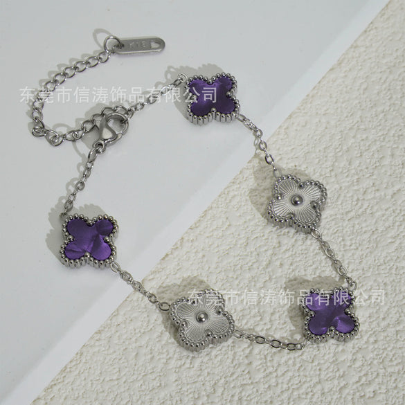 Wholesale Retro Floral Stainless Steel 18K Gold Plated Lucky Clover Bracelet For Men And Women