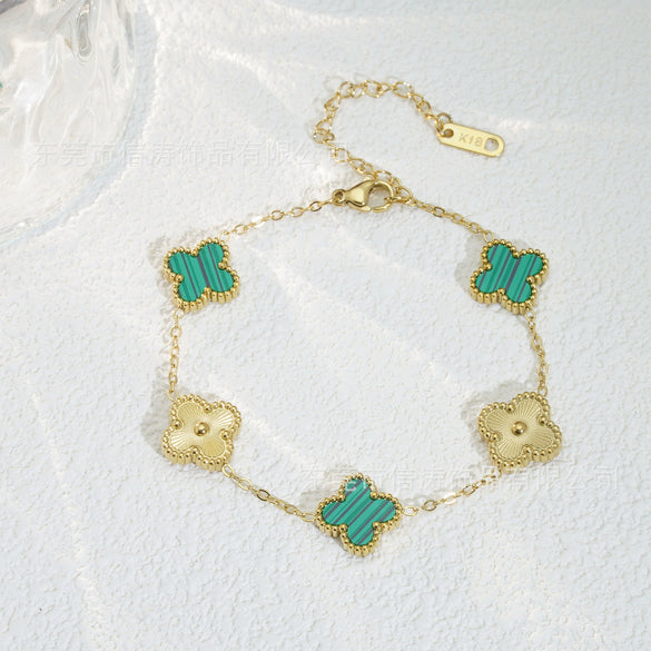Wholesale Retro Floral Stainless Steel 18K Gold Plated Lucky Clover Bracelet For Men And Women