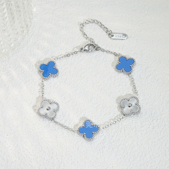 Wholesale Retro Floral Stainless Steel 18K Gold Plated Lucky Clover Bracelet For Men And Women