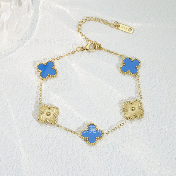 Wholesale Retro Floral Stainless Steel 18K Gold Plated Lucky Clover Bracelet For Men And Women