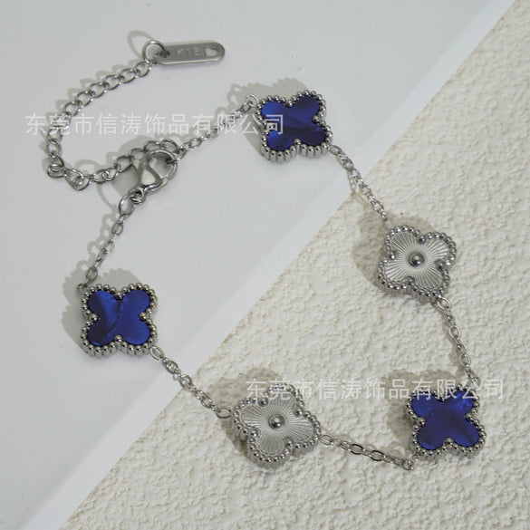 Wholesale Retro Floral Stainless Steel 18K Gold Plated Lucky Clover Bracelet For Men And Women