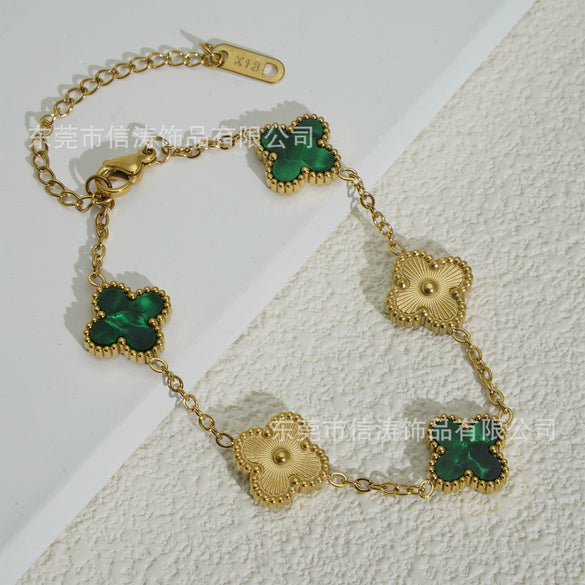 Wholesale Retro Floral Stainless Steel 18K Gold Plated Lucky Clover Bracelet For Men And Women